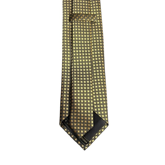 ERMENEGILDO ZEGNA Gold and Black Jacquard Printed Silk Tie Made In Italy - Picture 5 of 7